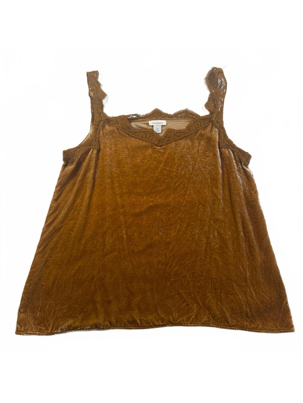 Sundance Velvet Cami Medium M Golden Marigold Silk Blend Lace Trim Tank Top